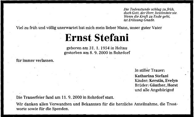 Stefani Ernst 1954-2000 Todesanzeige